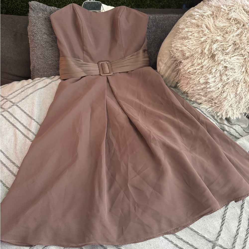 Alfred Angelo Size 14 Mocha Brown Strapless A-Line Formal Bridesmaid Dress